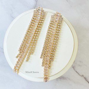 Gold Tone CZ Pear Shape Waterfall Earrings